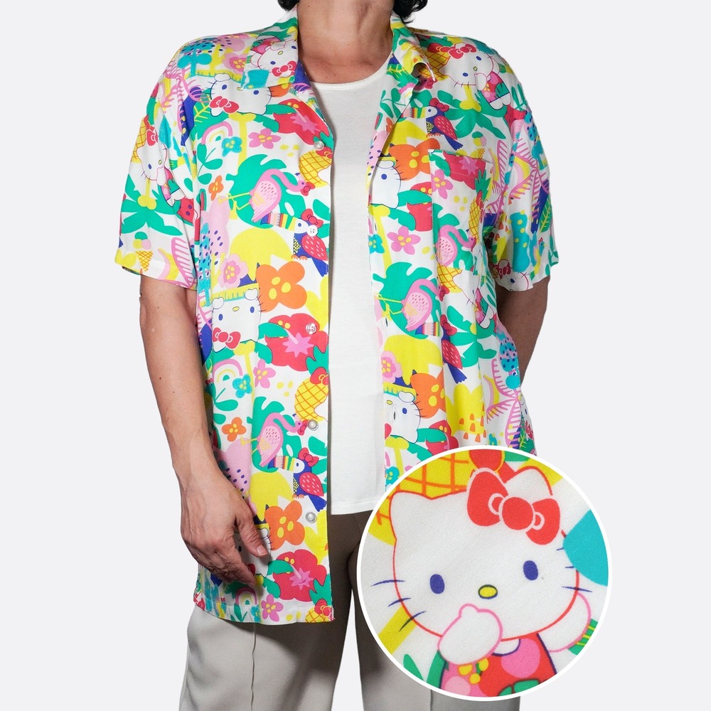 Hello Kitty 100% Rayon Tropical Button Down Shirt Multicolor 0X‎ Large Sanrio